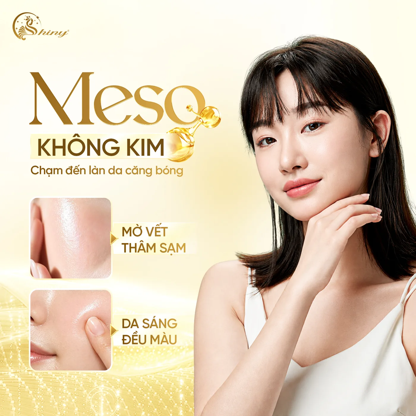 Thiết kế giới thiệu Meso không kim với người mẫu và hình minh họa vùng má