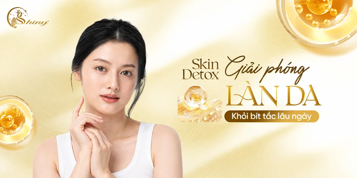 Thiết kế Skin Detox của Shiny với người mẫu chạm nhẹ lên má