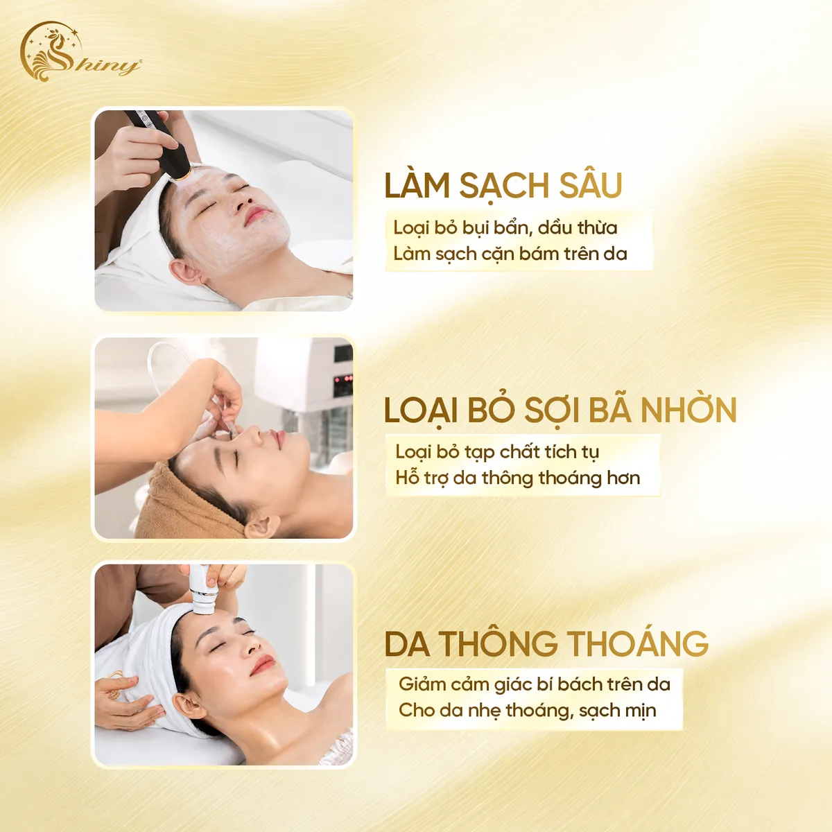 Bộ ảnh Shiny minh họa thao tác làm sạch vùng trán và chăm sóc vùng mũi