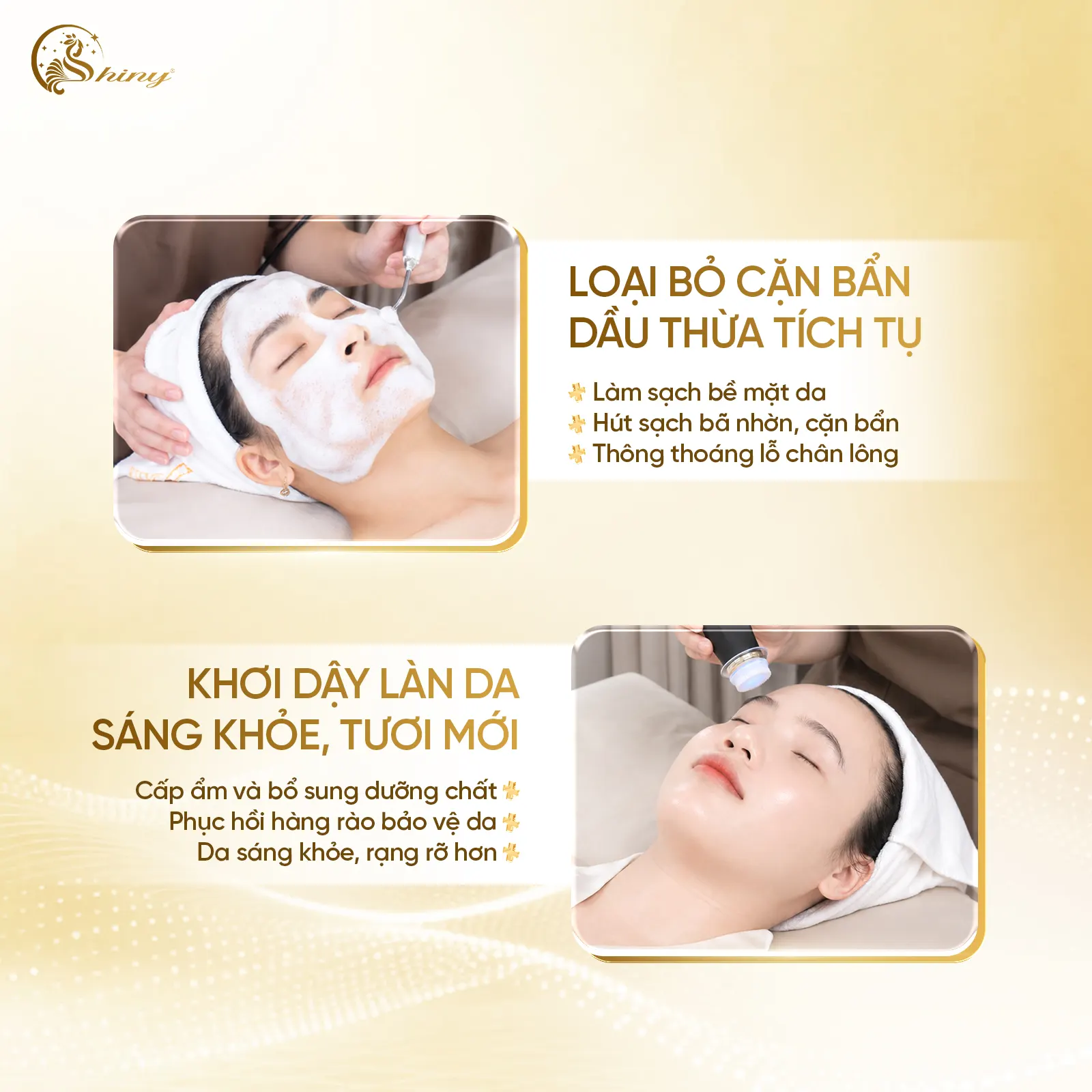 Thiết kế Shiny gồm hình làm sạch bằng bọt và thao tác chăm sóc vùng trán