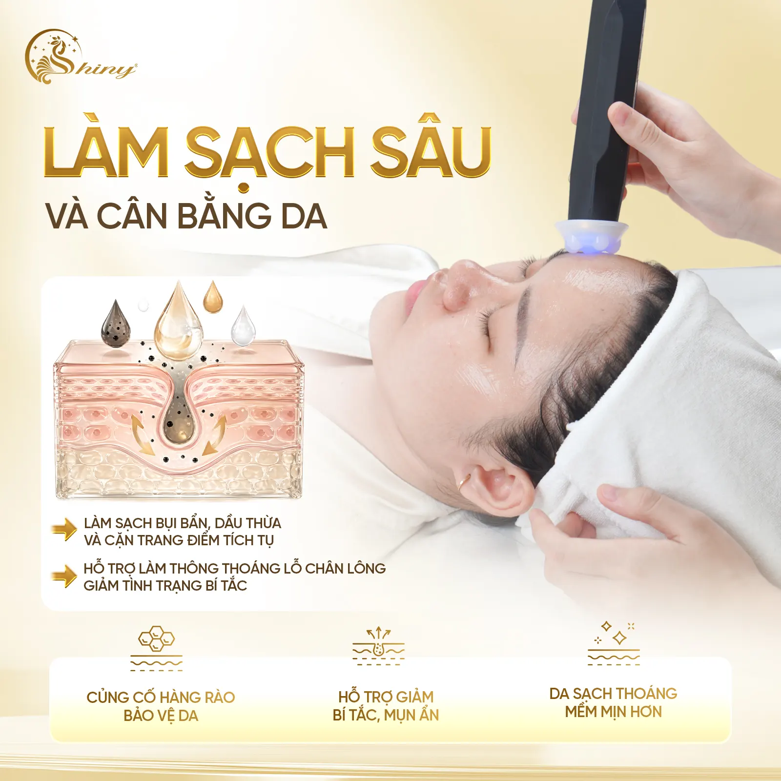Thiết kế Skin Detox của Shiny với đầu chăm sóc đặt trên vùng trán