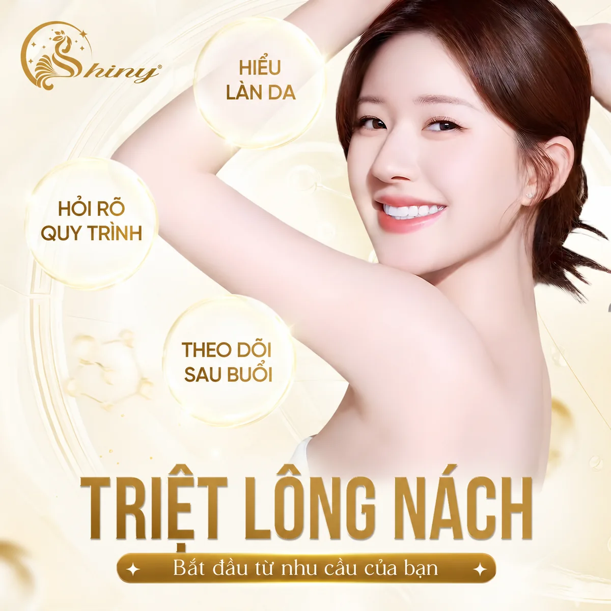 Thiết kế minh họa triệt lông nách với các lưu ý hiểu làn da, hỏi quy trình và theo dõi sau buổi
