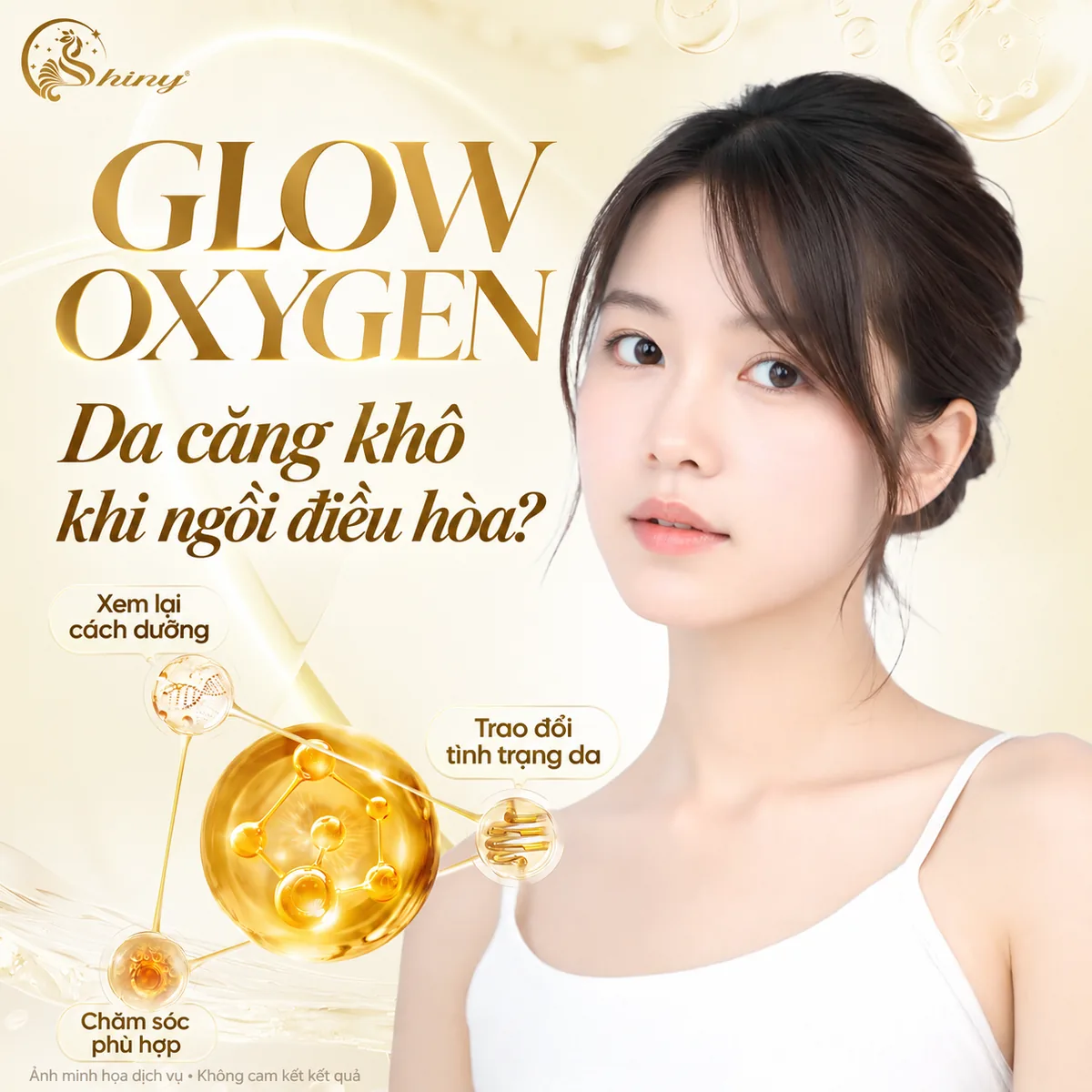 Ảnh minh họa Glow Oxygen và câu hỏi về da căng khô khi ngồi điều hòa