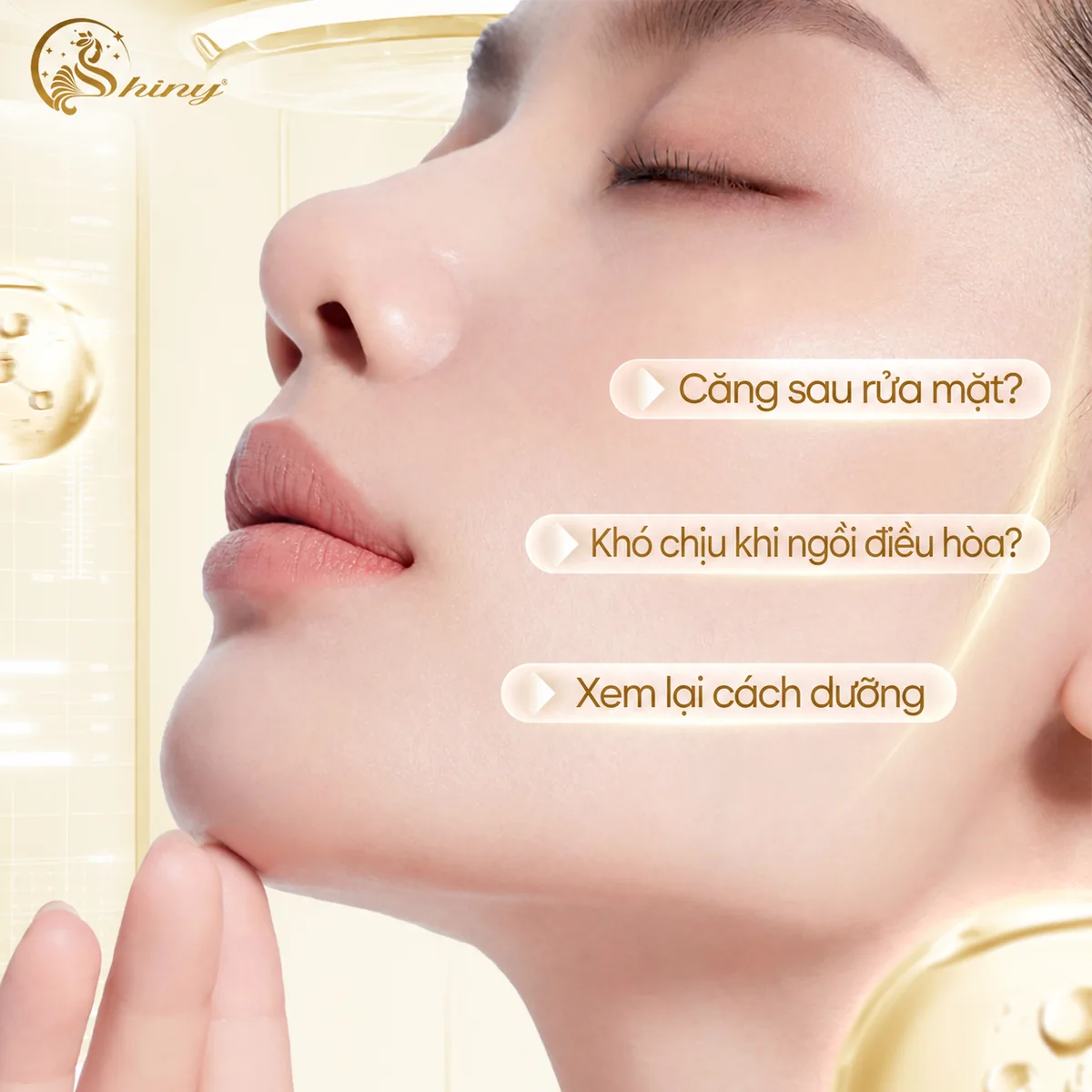 Cận cảnh gương mặt minh họa các câu hỏi về da căng sau rửa mặt và cách dưỡng