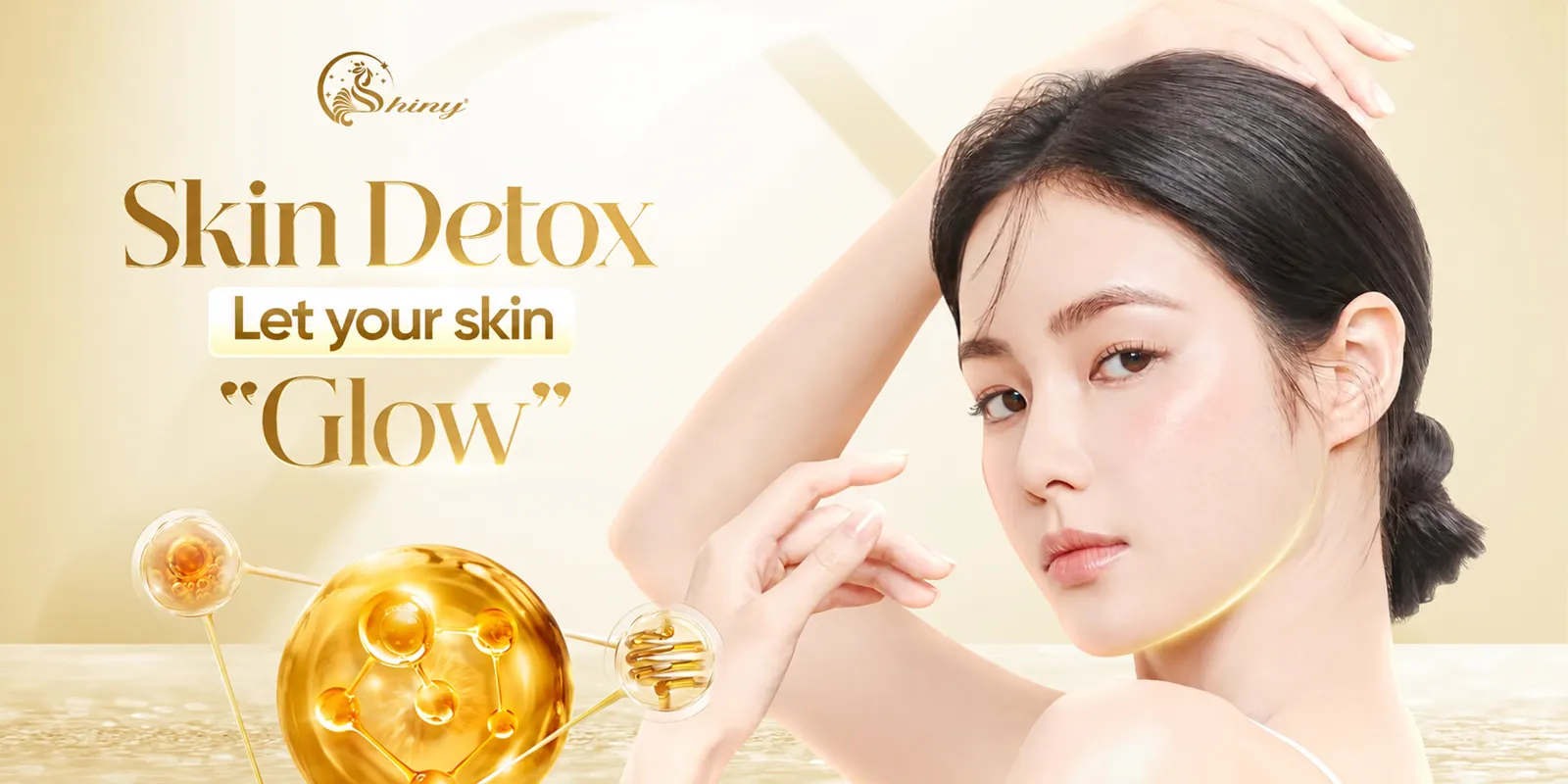 Shiny Skin Detox promotional artwork with an English headline and a model, not a treatment result.