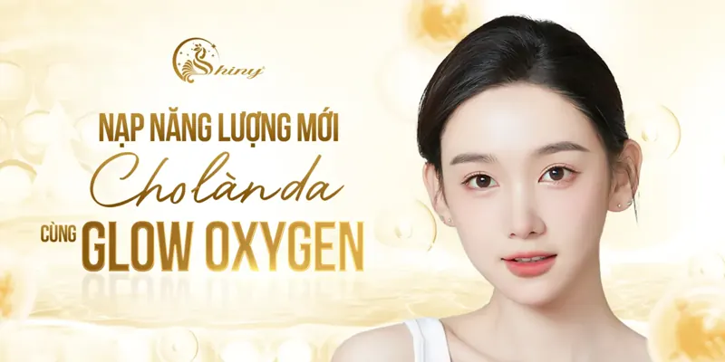 Thiết kế Glow Oxygen của Shiny với chân dung người mẫu trên nền vàng trắng